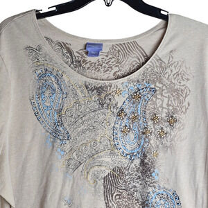 Women’s 2XL Laura Scott Paisley Embellished 3/4 Sleeve Plus Size Shirt